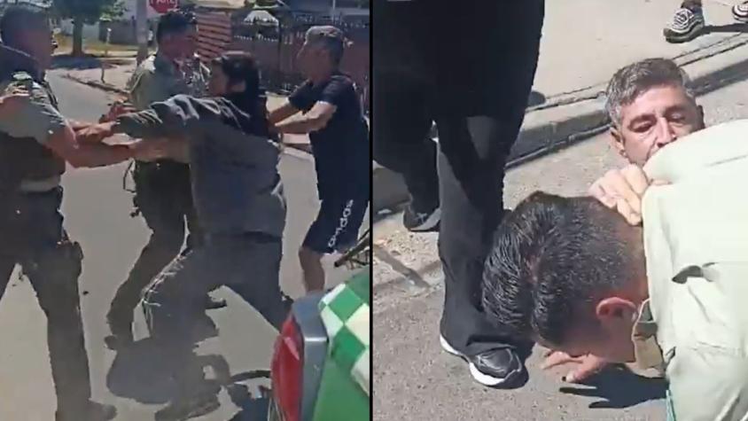 Captan a grupo de personas golpeando a carabineros en Llolleo: Uno recibió una patada en la cabeza Captan a grupo de personas golpeando a carabineros en Llolleo: Uno recibió una patada en la cabeza