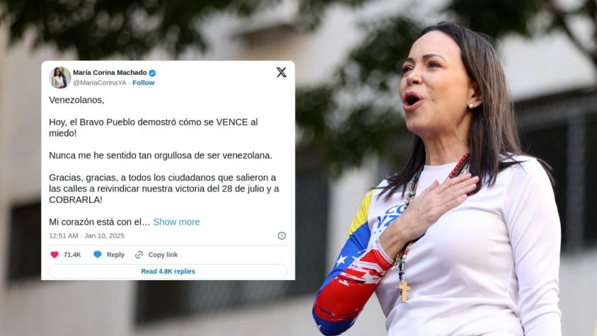 "Estoy en un lugar seguro": La publicación de María Corina Machado tras ser detenida y liberada por el régimen de Maduro "Estoy en un lugar seguro": La publicación de María Corina Machado tras ser detenida y liberada por el régimen de Maduro