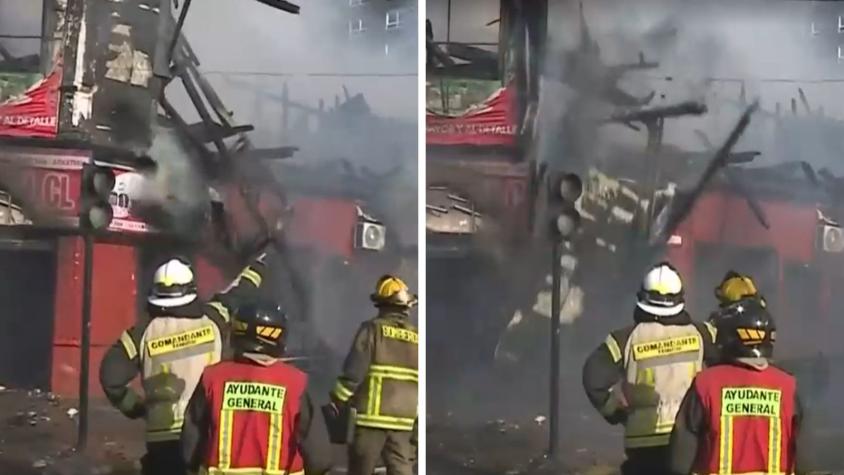 VIDEO: El momento exacto en que segundo piso colapsó en medio de incendio en Temuco