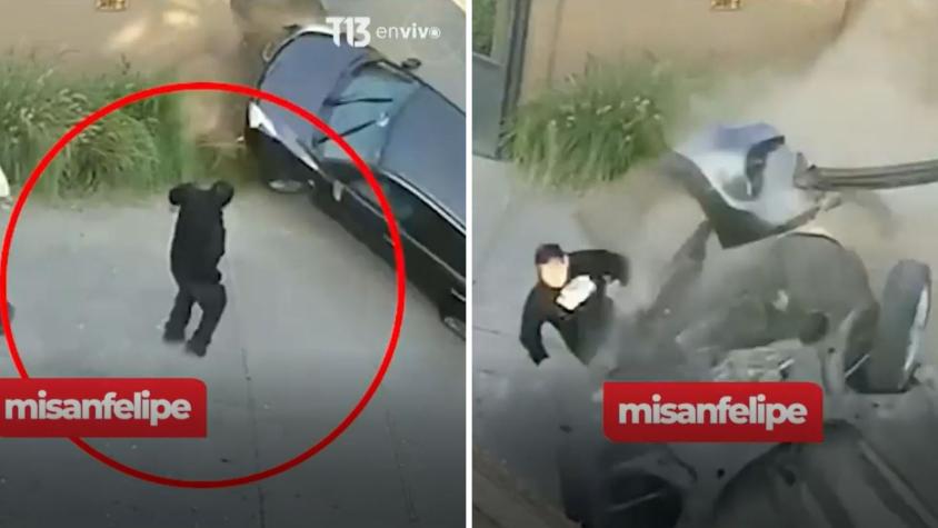 Impactante volcamiento de un auto en San Felipe: Hombres se salvaron por centímetros de ser atropellados 