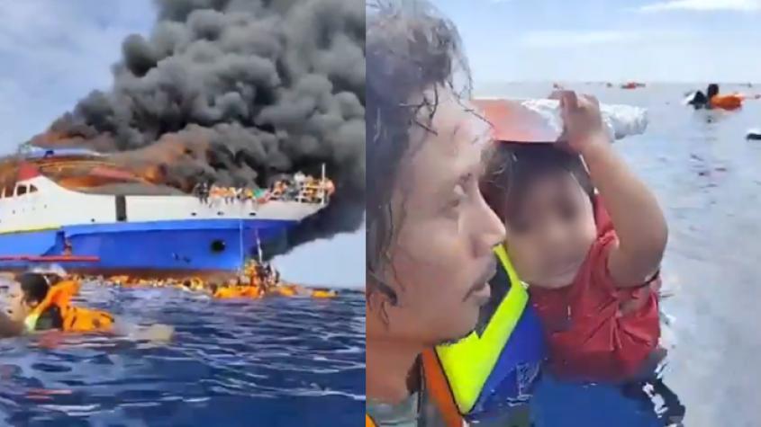 Tuvieron que lanzarse al mar: Incendio en un barco provoca la evacuación de cientos de pasajeros en Indonesia Tuvieron que lanzarse al mar: Incendio en un barco provoca la evacuación de cientos de pasajeros en Indonesia