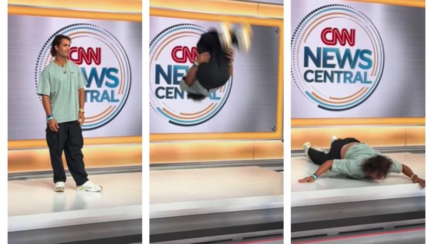 VIDEO | Deportista hace un mortal hacia atrás en la TV y cayó de cara en vivo
