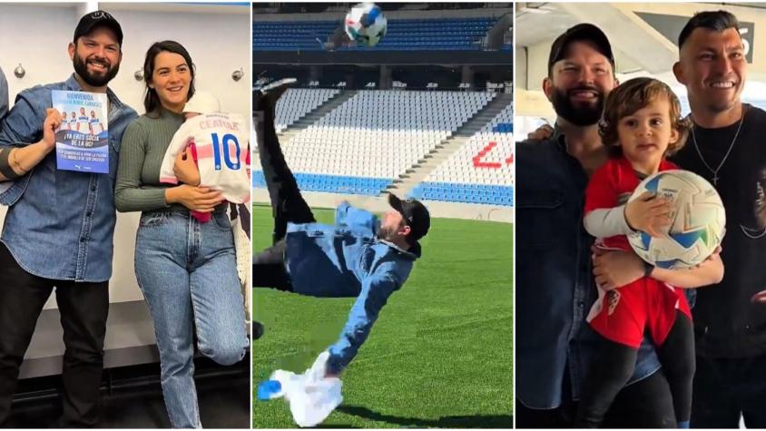 Pdte. Boric recorre nuevo estadio de la UC con su familia, posa con Gary Medel y sorprende con una chilena Pdte. Boric recorre nuevo estadio de la UC con su familia, posa con Gary Medel y sorprende con una chilena