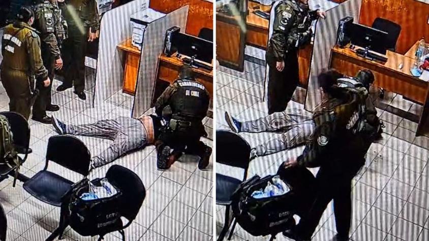 Sangraba y se desplomó: El momento exacto en que carabineros auxilió a hombre que llegó a unidad policial Sangraba y se desplomó: El momento exacto en que carabineros auxilió a hombre que llegó a unidad policial