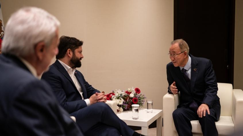 Presidente Boric se reúne con exsecretario general de la ONU Ban Ki Moon: hablaron sobre la candidatura de Bachelet