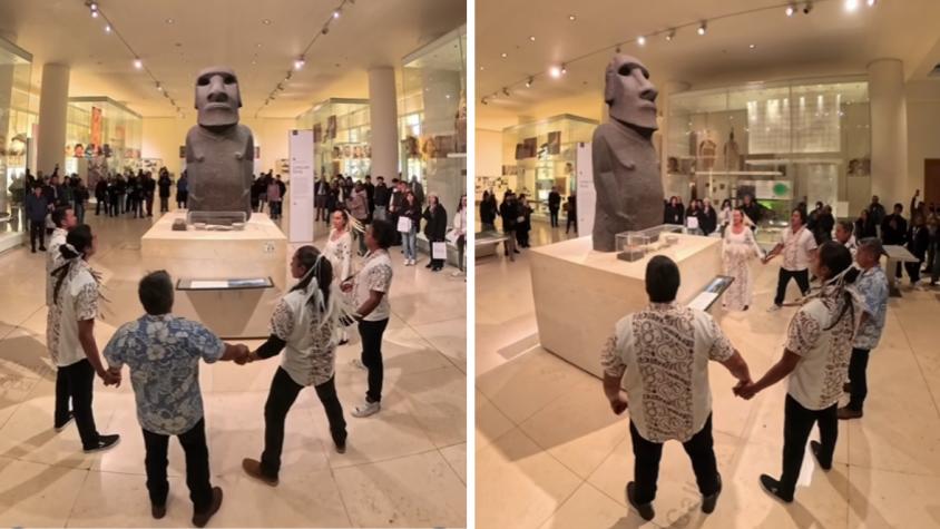 "Tan lejos de casa...": Delegación de Rapa Nui dedicó emotivo canto al moai dentro del Museo Británico