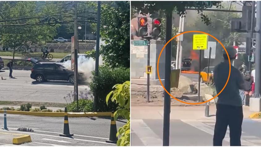 VIDEO | Vehículo se incendió frente al Costanera Center tras sufrir falla mecánica VIDEO | Vehículo se incendió frente al Costanera Center tras sufrir falla mecánica