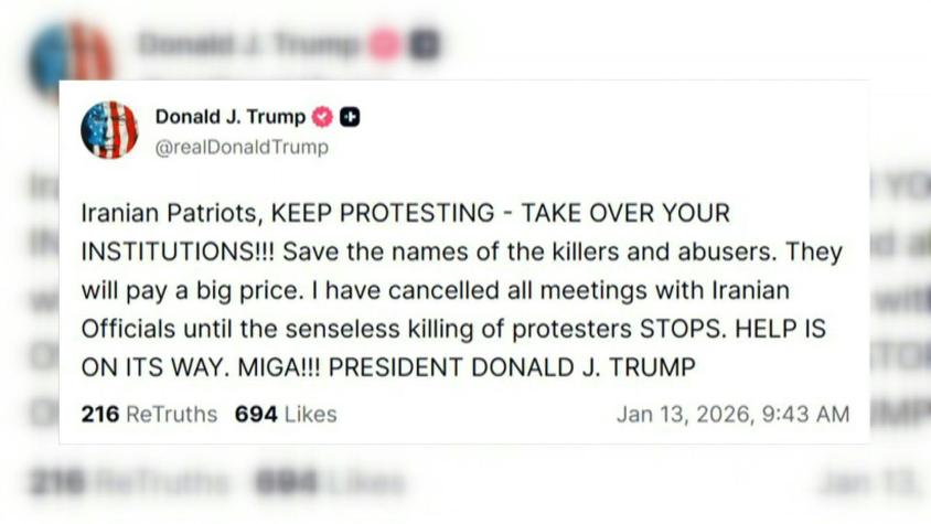 "Mantengan las protestas, la ayuda está en camino", dice Trump a los iraníes