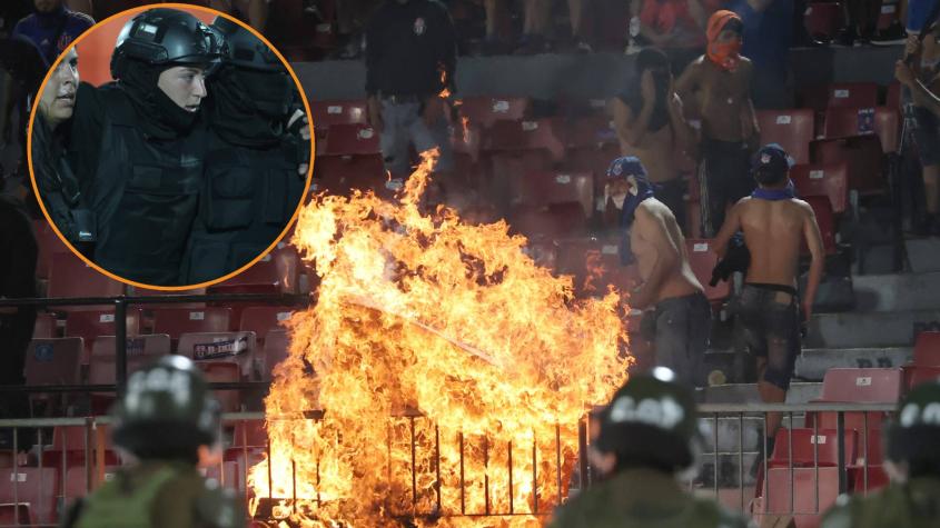 FOTOS | Guardias heridos, fuego y enfrentamientos: Los graves incidentes en el Estadio Nacional en regreso del fútbol chileno