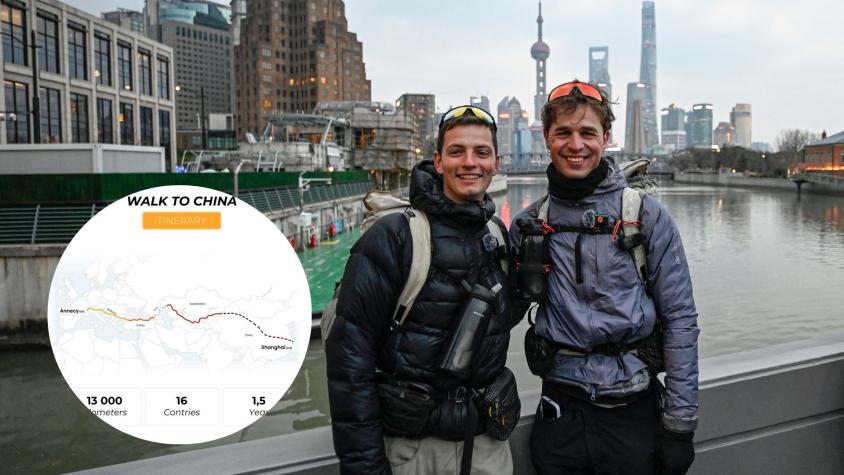 Dos franceses culminan épica caminata de casi 13 mil kilómetros desde Francia hasta Shanghái, China