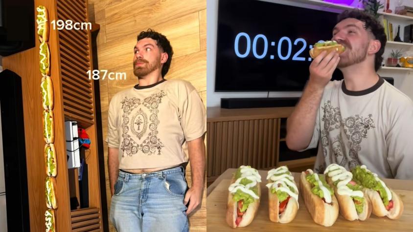 Casi dos metros: Influencer intentó comer su altura en completos 