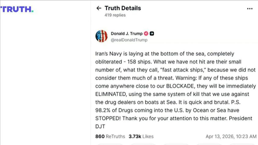 Trump advierte que cualquier "barco de ataque" iraní que rompa bloqueo de EEUU será eliminado Trump advierte que cualquier "barco de ataque" iraní que rompa bloqueo de EEUU será eliminado