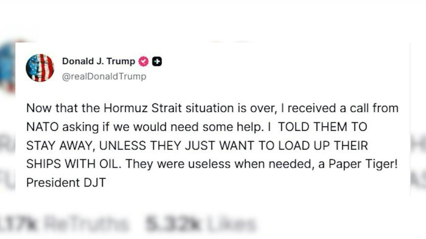 Trump rechaza oferta de la OTAN para ayudar en Ormuz y le pide que se "mantenga al margen"