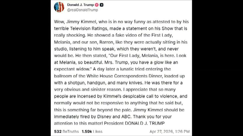 Trump exige que despidan al presentador Kimmel por broma "despreciable"
