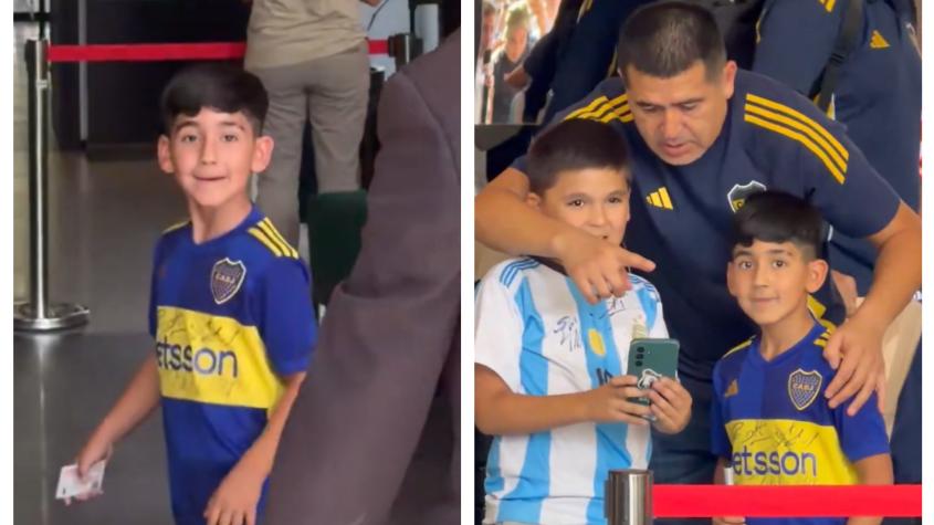 Le mostró el carnet y lo abrazó: Pequeño Román Riquelme chileno conoció a su ídolo, Román Riquelme