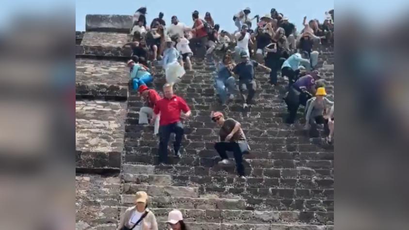 Estampida humana: Nuevo registro evidencia desesperación de turistas por bajar pirámide en medio de tiroteo en Teotihuacán