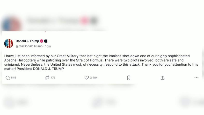Trump acusa a Irán de derribar helicóptero de EEUU y promete "responder"