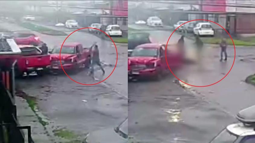 Video muestra pelea con fierros afuera de un taller en Hualpén: hombre terminó inconsciente y está en riesgo vital