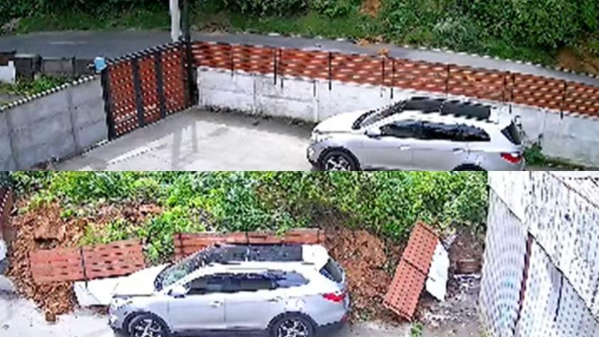 Cerro cedió en Lota: derrumbe bloqueó carretera y provocó el colapso del frontis de una vivienda